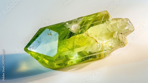 CloseUp of Polished Hiddenite Crystal, Ideal for Mineral Collections and Geology Research photo