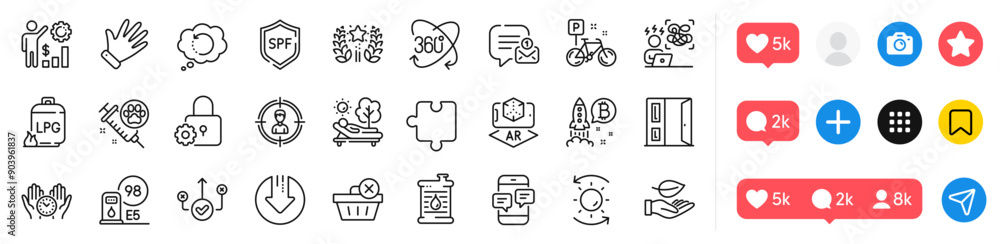 Delete purchase, Spf protection and Bitcoin project line icons pack. Social media icons. Safe time, Sun protection, Augmented reality web icon. Lock, Employees wealth, Bike pictogram. Vector Delete purchase, Spf protection and Bitcoin project line icons pack. Social media icons. Safe time, Sun protection, Augmented reality web icon. Lock, Employees wealth, Bike pictogram. Vector