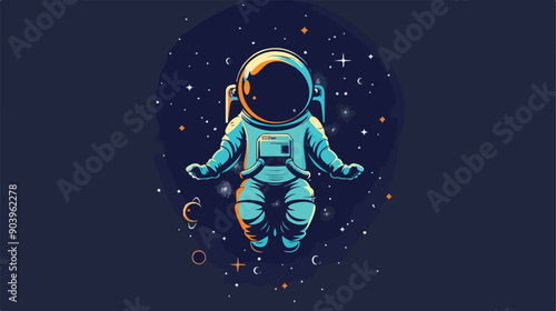 Space Logo Concept with Astronaut in Protective Suit on Moon Surface EPS Illustration