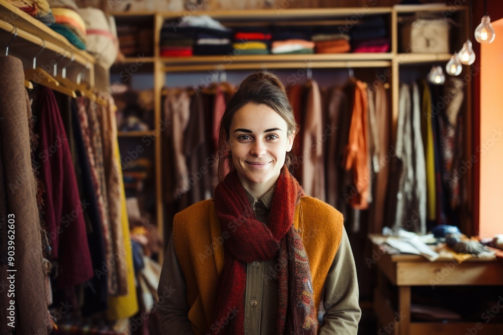 Portrait of a smiling woman in a store selling handmade goods Portrait of a smiling woman in a store selling handmade goods