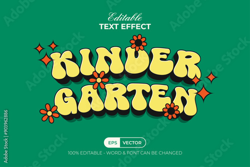 Kindergarten Text Effect Comic Cartoon Groovy Style. Editable Text Effect.