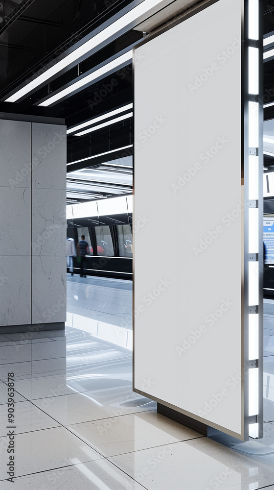 high-quality image featuring an empty poster mockup displayed in a modern subway station in a bustling city high-quality image featuring an empty poster mockup displayed in a modern subway station in a bustling city