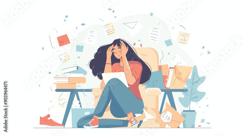 Stressed Woman Employee Overloaded with Work