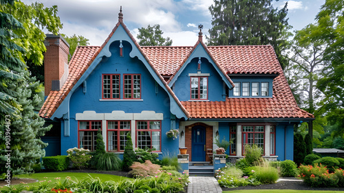 Colorful Craftsman Style House with Beautiful Landscaping ,New and Modern colorful Craftsman Cottage House, Spectacular Blue Traditional Siding House ,home navy blue house    © sami