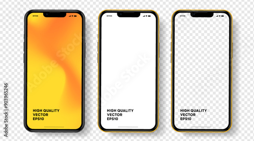 Realistic smartphone mockup. Mobile phone vector with isolated on white background. Device front view. 3D mobile phone with shadow. Realistic, high quality smart phone mockup for ui ux presentation.