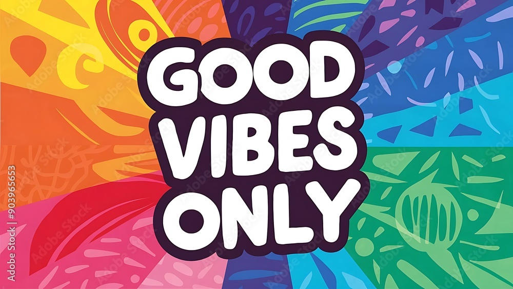 Fototapeta premium Good Vibes Only colorful background and text (T-shirt Design Motivational Quote, Illustration ,Typography)