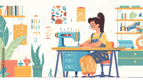 Creative Young Girl in Sewing Studio near Pin Cushion