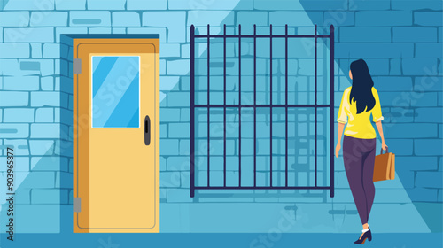 Woman Leaving Inner Prison: Girl with Briefcase Outside