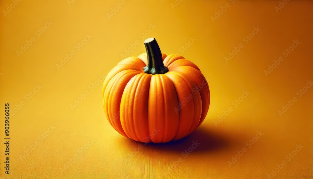 An orange pumpkin on a bright yellow background, with a strong and striking contrast between the two colors An orange pumpkin on a bright yellow background, with a strong and striking contrast between the two colors