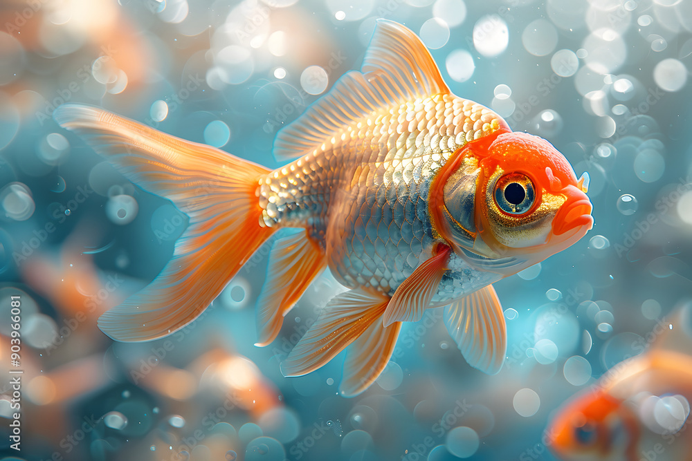 Graceful goldfish glide amidst vibrant aquatic life in a serene underwater world Graceful goldfish glide amidst vibrant aquatic life in a serene underwater world