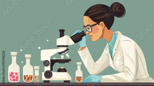 Female Scientist Looking in Microscope - Biologist Research Concept