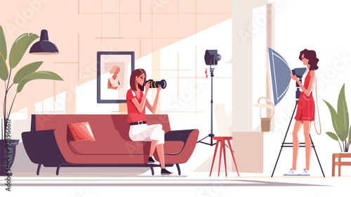 Professional Photographer Capturing Woman During Photoshoot