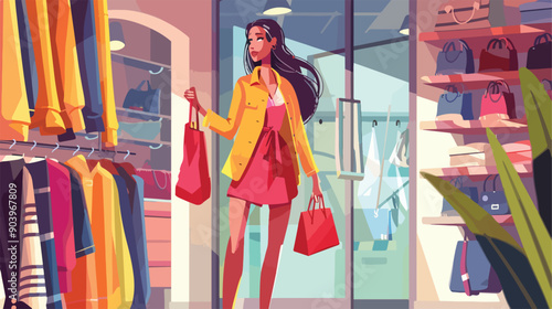 Young Woman Shopping for Clothes in Store - Fashion Shopping Lifestyle