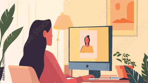 Professional Woman Speaking on Video Call Icon from Computer Screen