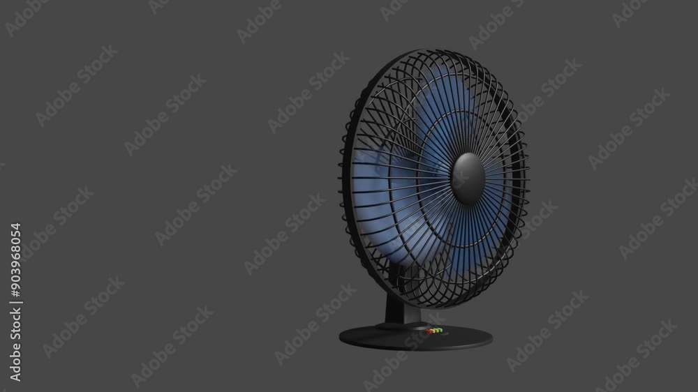 Render de un ventilador de mesa en marcha Render de un ventilador de mesa en marcha