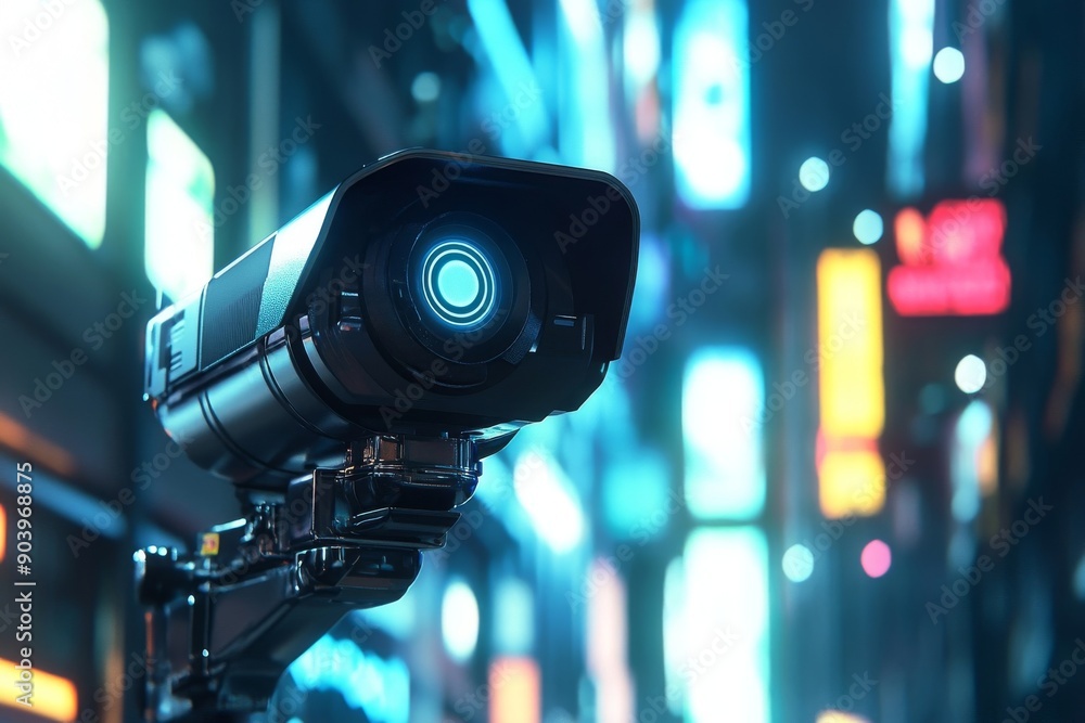 High-tech security cameras in futuristic High-tech security cameras in futuristic