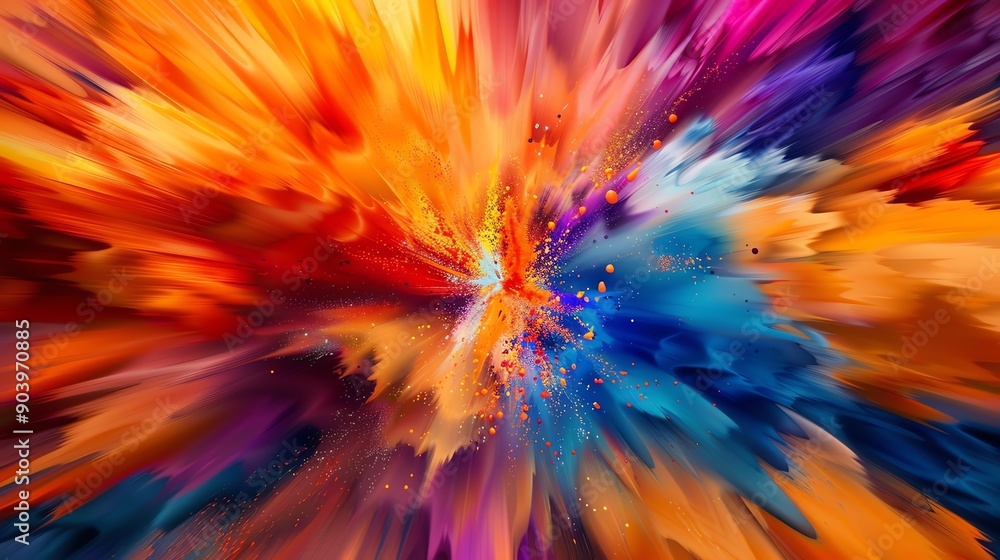 Obraz premium Vibrant explosion of colors blending seamlessly, creating a dynamic and energetic visual. Perfect for artistic projects or backgrounds.