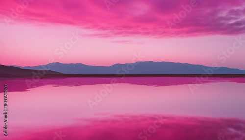 Picturesque view of Iran's pink lake with vibrant colors, clear sky, and reflections on water 