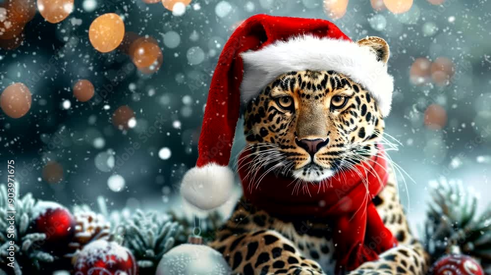 a festive wallpaper featuring cute deer dressed in Santa hats and scarves, christmas decoration tree. seamless looping time-lapse virtual 4k video animation background a festive wallpaper featuring cute deer dressed in Santa hats and scarves, christmas decoration tree. seamless looping time-lapse virtual 4k video animation background