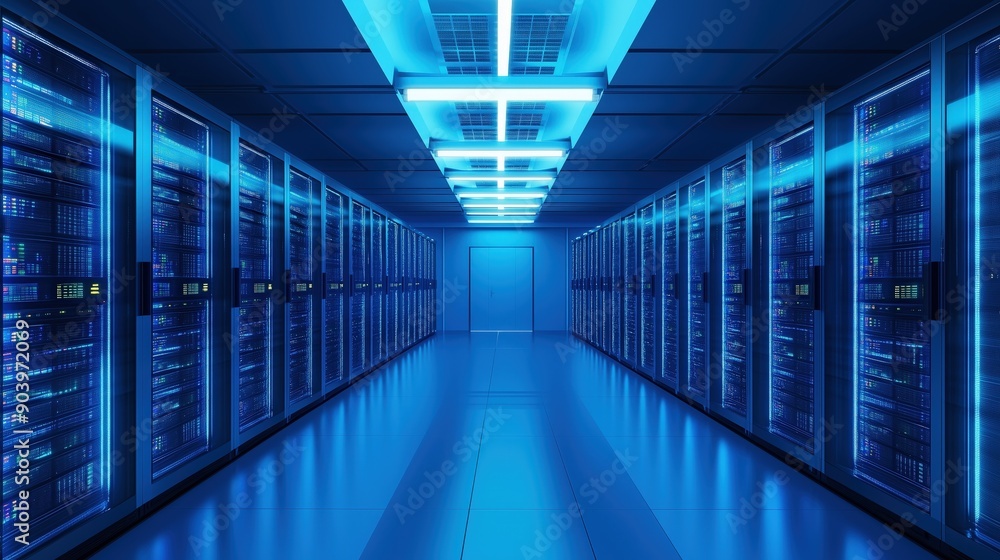 Technology Hubs: Modern Server Room with Rows of Advanced Data Storage Units. High-Tech Infrastructure Showcasing Cutting-Edge Computing Power, Network Connectivity, and Cloud Solutions for Enterprise Technology Hubs: Modern Server Room with Rows of Advanced Data Storage Units. High-Tech Infrastructure Showcasing Cutting-Edge Computing Power, Network Connectivity, and Cloud Solutions for Enterprise