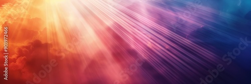 Colorful abstract background featuring radiant light beams shining through vibrant, textured clouds.