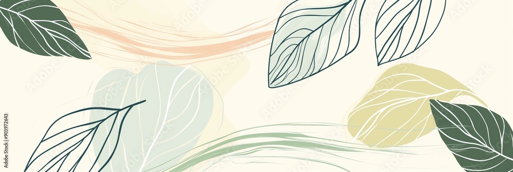 Fototapeta premium Minimalistic leaves outline illustration light banner