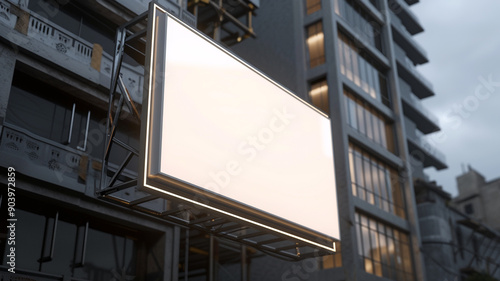 A 3D mockup of a triangular empty outdoor screen on a tower, showing a gray background and some lines. The image has a professional and corporate view of the screen and the tower.