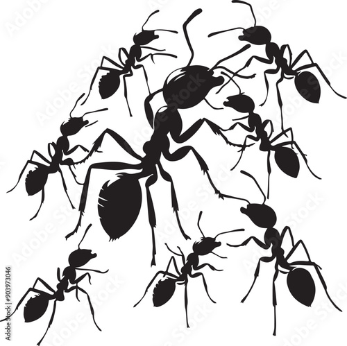 Ants silhouettes vector  illustration isolated on white background