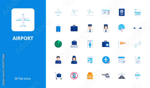 Airport icon set with flat style