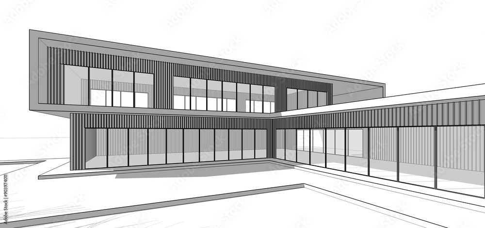 Naklejka premium Modern building architectural drawing 3d rendering