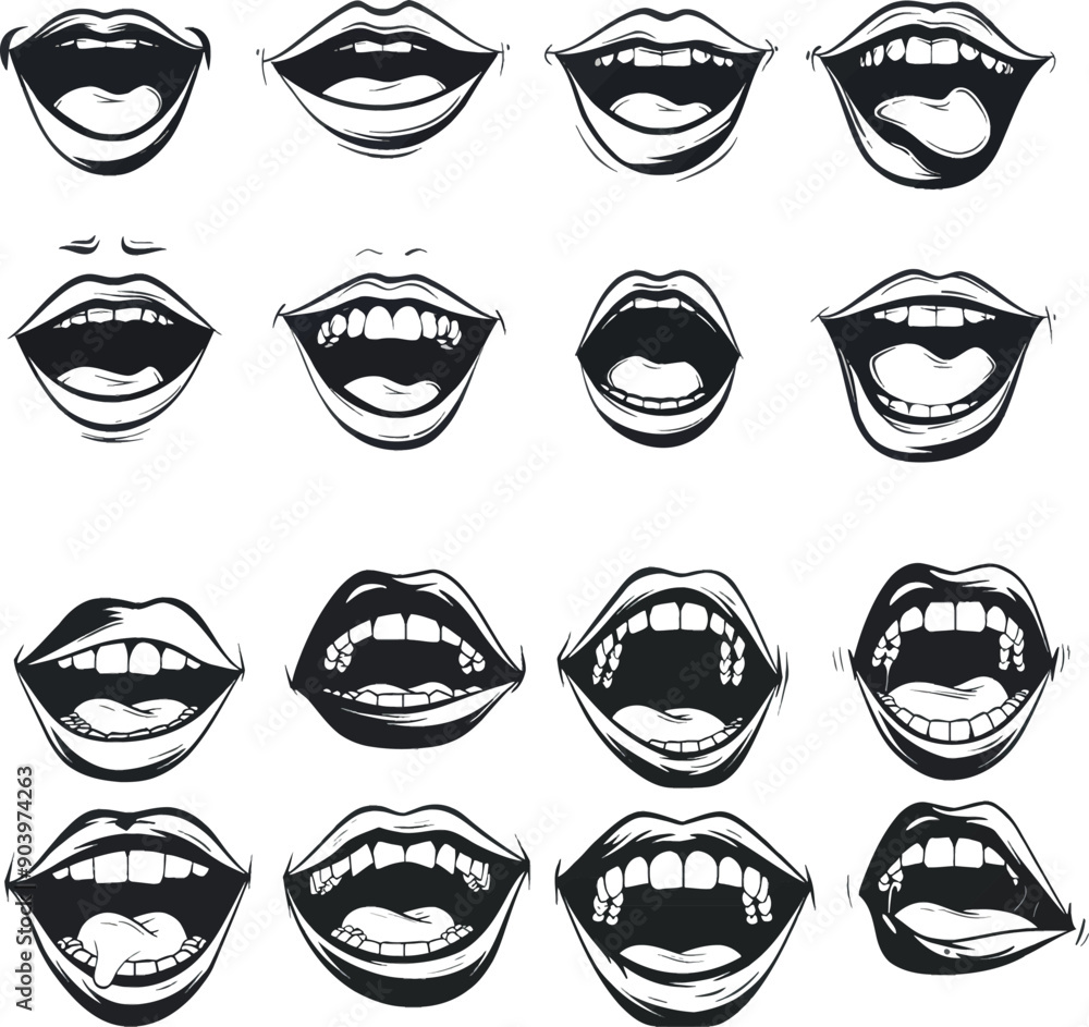 Doodle smile sketch with different expressions of laughter, anger and fear. Hand drawn funny mouths collection isolated on white background. Doodle smile sketch with different expressions of laughter, anger and fear. Hand drawn funny mouths collection isolated on white background.