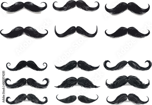 The best retro moustache design on the internet. Retro mustache, fake moustache and curls moustache design isolated on a white background.