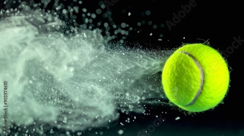 freeze motion shot of flying tenis ball