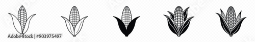 corn cob icons isolated on transparent background, Corn icon cartoon. Single vegetables icon from the eco food set. Ear of corn Icon, Sweet corn icon, 