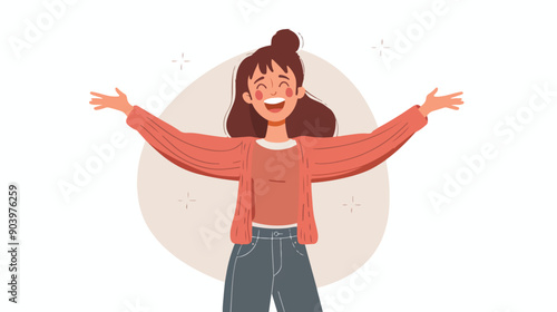 Joyful Mother Embracing, Happy Smiling Woman with Open Arms near Car
