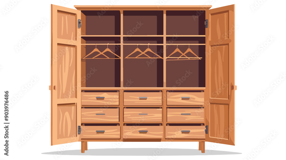 Wooden Empty Dresser Wardrobe Vector Illustration Wooden Empty Dresser Wardrobe Vector Illustration