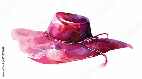 Elegant Women's Felt Hat Watercolor Painting on White Background