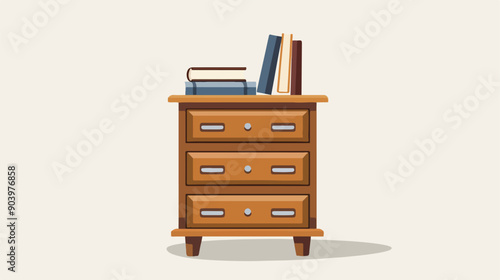 Modern Wooden Furniture with Drawers and Books on Top