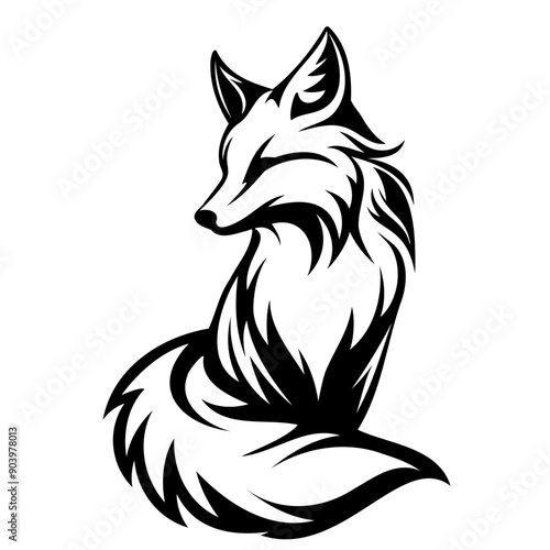 Elegant fox silhouette in black and white design