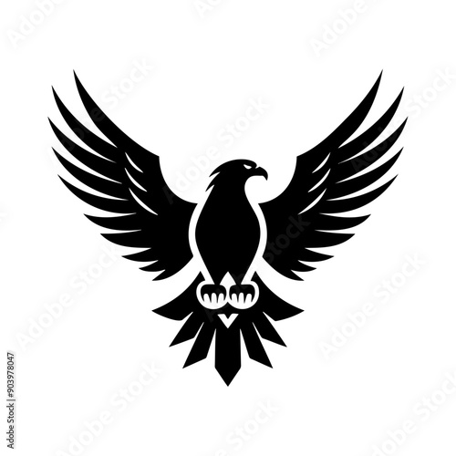 Abstract owl with wings spread in black and white