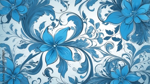 blue floral swirls abstract background design backdrop copy space