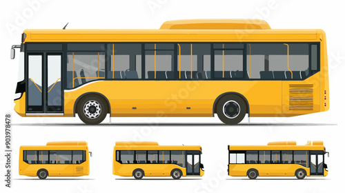 Yellow City Bus from Different Sides and Front View