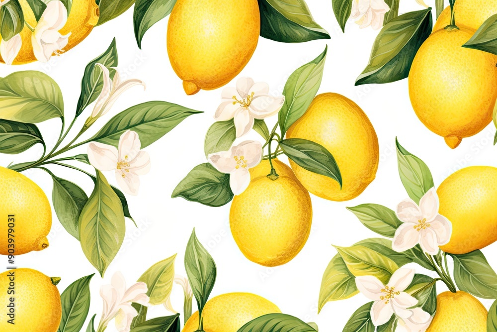 Seamless lemon fruits and flowers watercolor pattern with a vintage summer vibe. Seamless lemon fruits and flowers watercolor pattern with a vintage summer vibe.