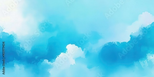 Abstract blue watercolor background with sky and clouds