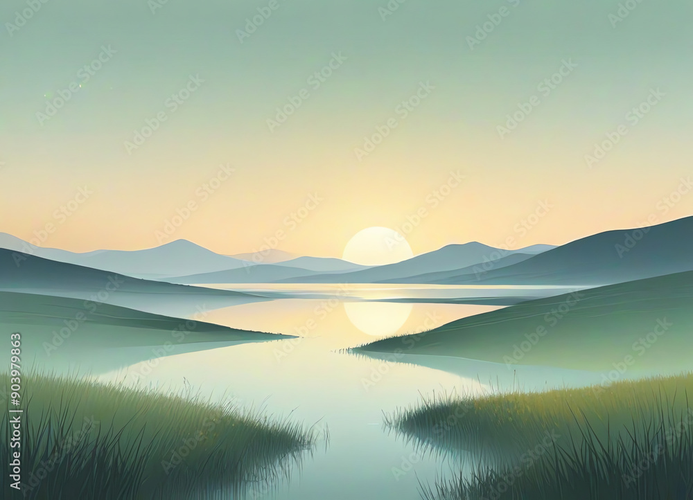 Obraz premium An illustration of an abstract landscape with a minimalist design with a soft gradient