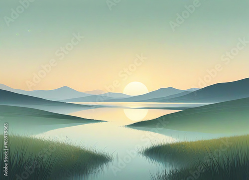 Wallpaper Mural An illustration of an abstract landscape with a minimalist design with a soft gradient Torontodigital.ca