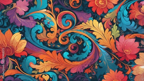 colorful floral swirls abstract background design backdrop copy space