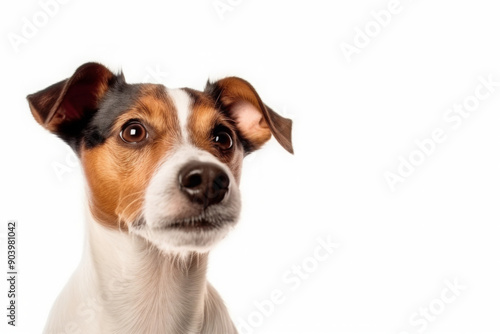 Studio shot of a cute Jack Russell Terrier dog on isolated background, copy space