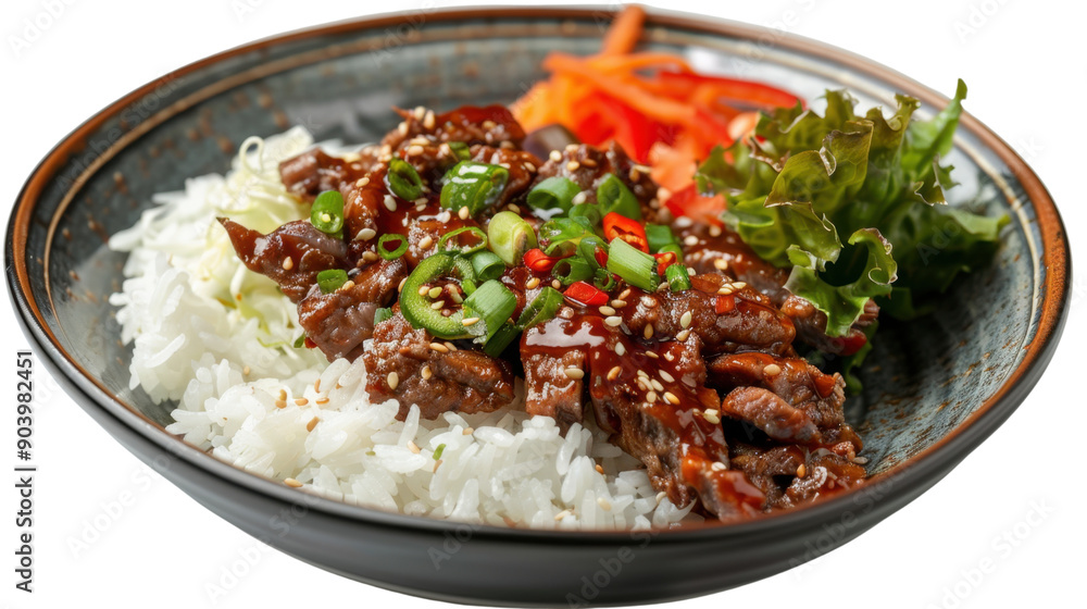 Bulgogi with rice on transparent background Bulgogi with rice on transparent background