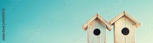 Charming Wooden Birdhouses Against a Serene Clear Sky